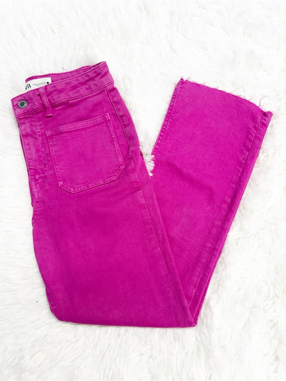 Zara Pink Sailor Cropped Flare Jeans Raw Hem Size 2